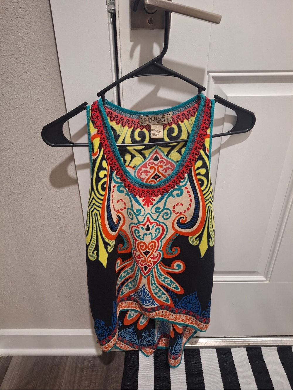 Flying Tomato Black Multicolor Ornamental Tank Top